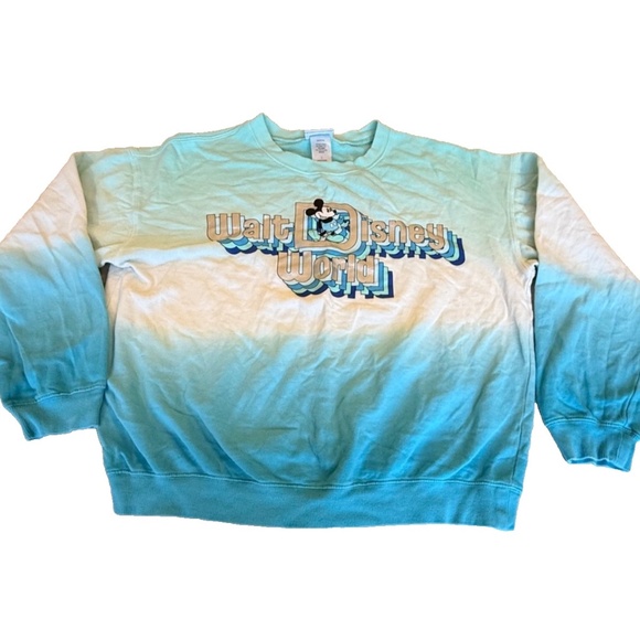 Walt Disney World Parks Unisex Ombre Crewneck Mickey Sweatshirt; Teal Size Large - Picture 3 of 7